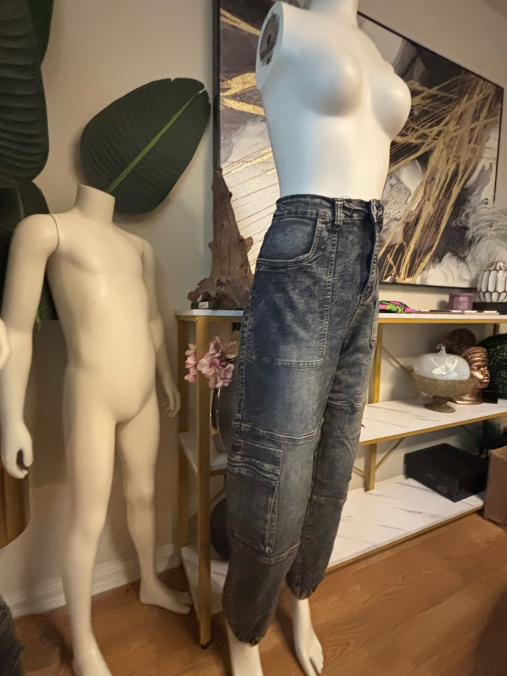 Washed Black High-Waist Cargo Jeans